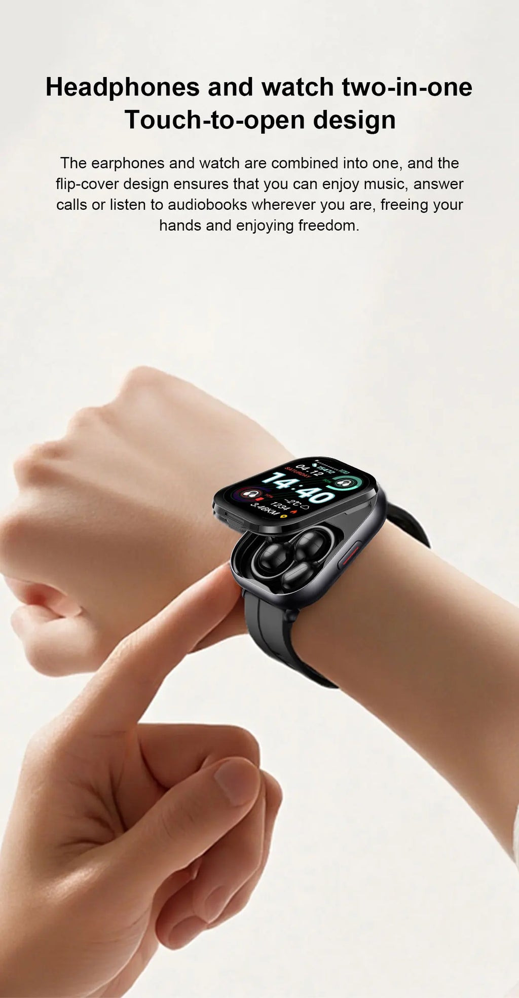 D12 2-in-1 Men's Sports Smartwatch with Built-in Earphones & Heart Rate Monitor
