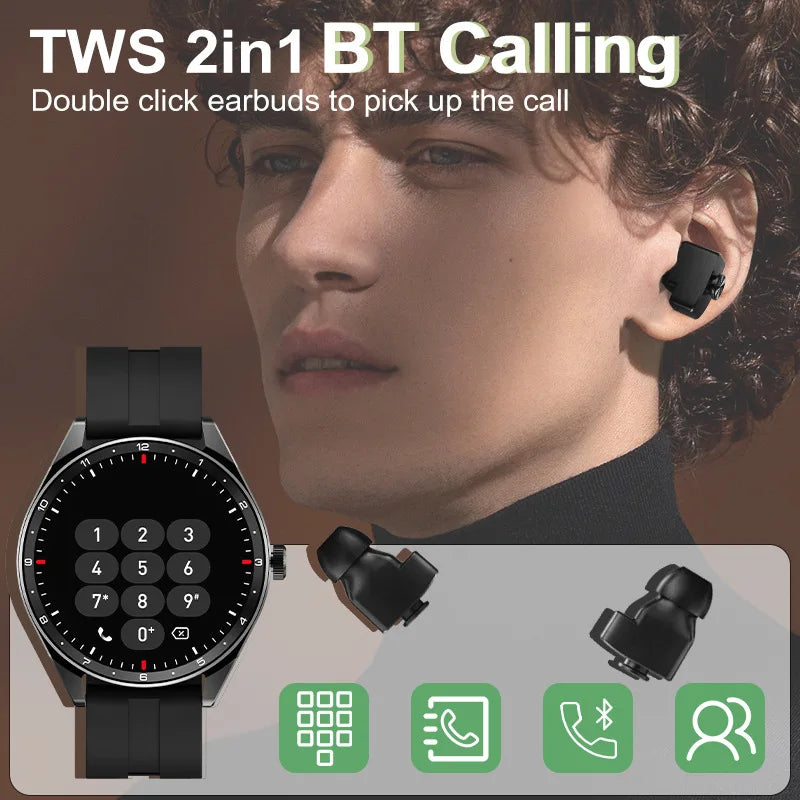 T23 2-in-1 Smartwatch & TWS Earbuds – IP68 Waterproof IPS Display with Music & Call Control