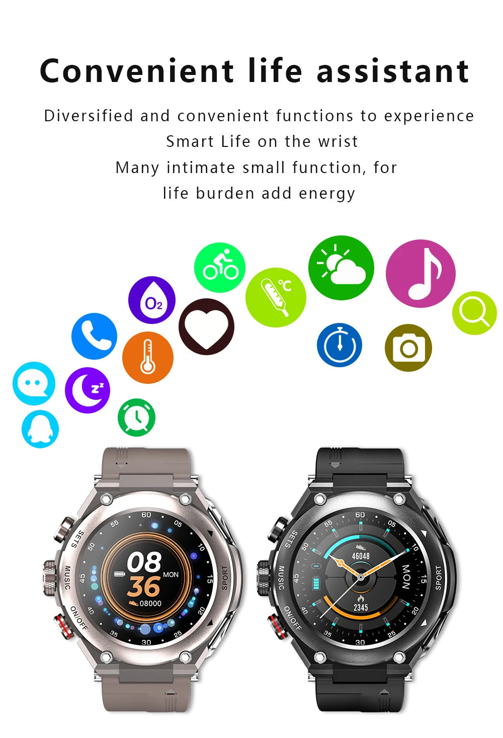 T92 Men's Smartwatch with TWS Earphones – IP68, Body Temperature, Heart Rate & Blood Oxygen Monitor