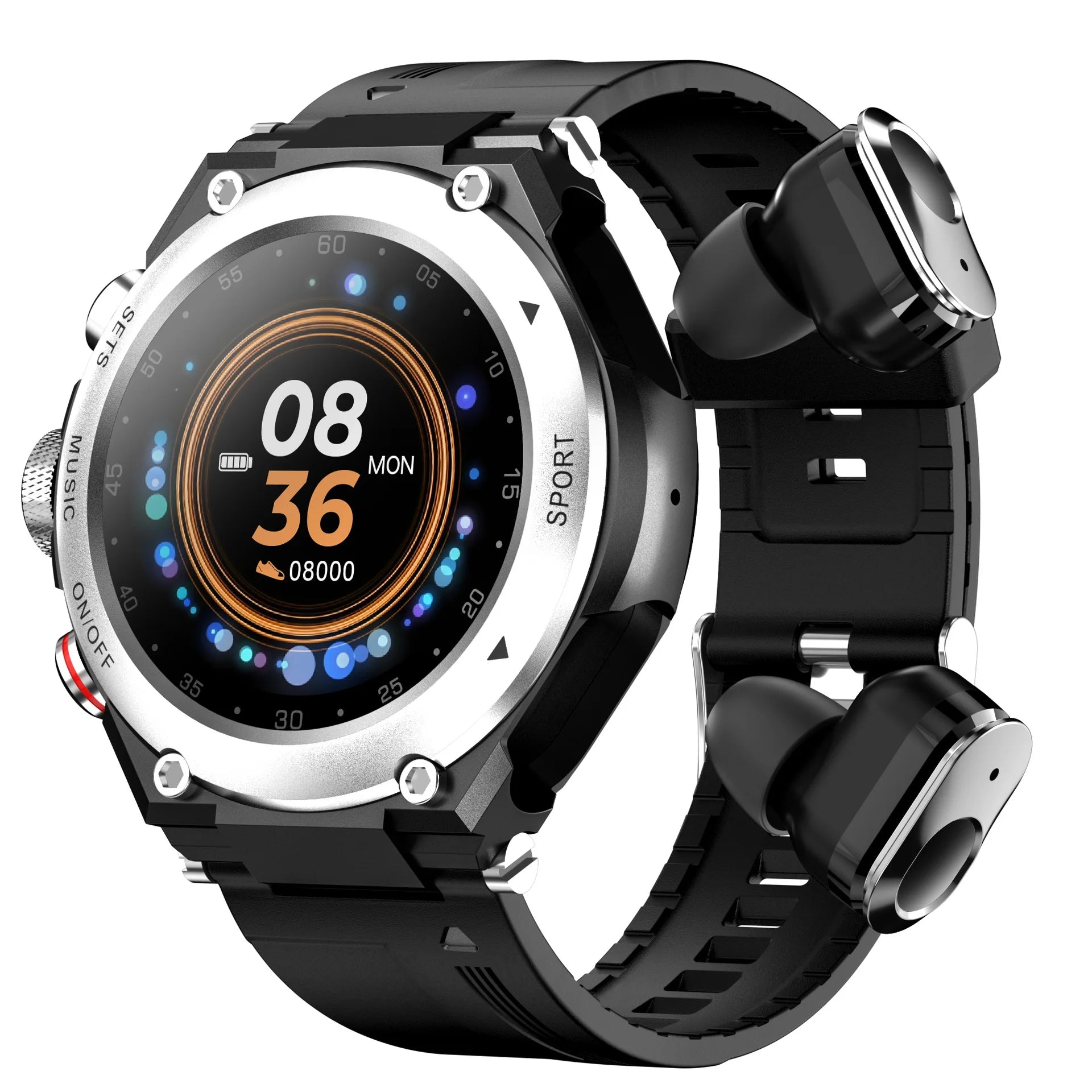 T92 Men's Smartwatch with TWS Earphones – IP68, Body Temperature, Heart Rate & Blood Oxygen Monitor