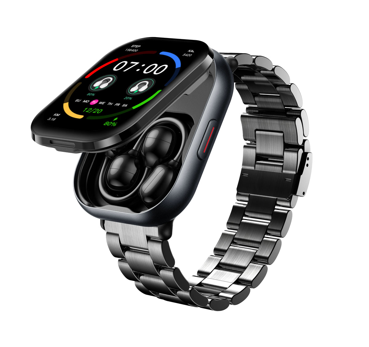 D12 2-in-1 Men's Sports Smartwatch with Built-in Earphones & Heart Rate Monitor