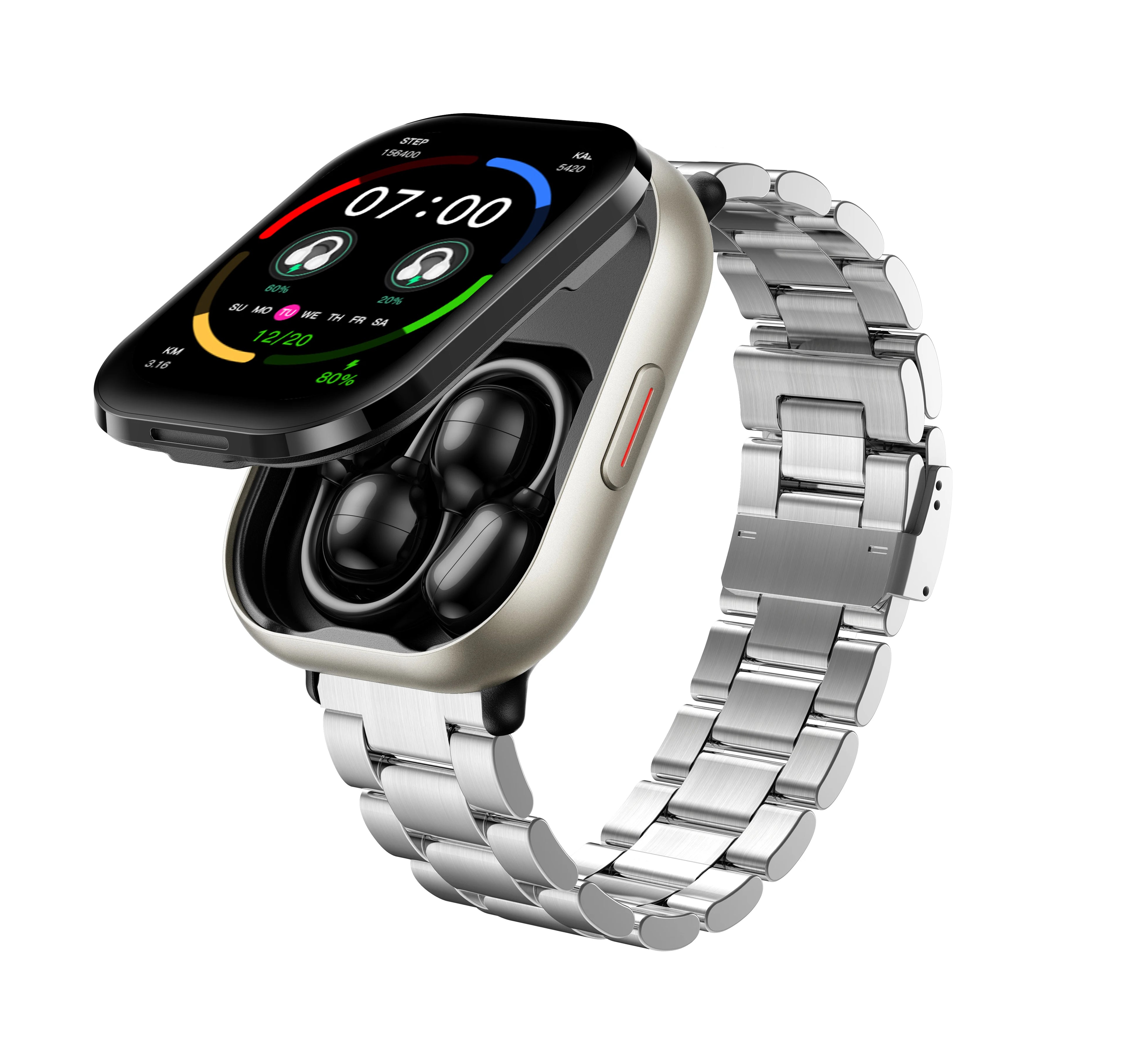 D12 2-in-1 Men's Sports Smartwatch with Built-in Earphones & Heart Rate Monitor