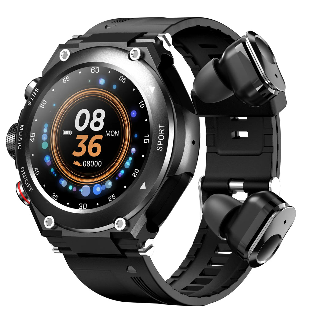 T92 Men's Smartwatch with TWS Earphones – IP68, Body Temperature, Heart Rate & Blood Oxygen Monitor
