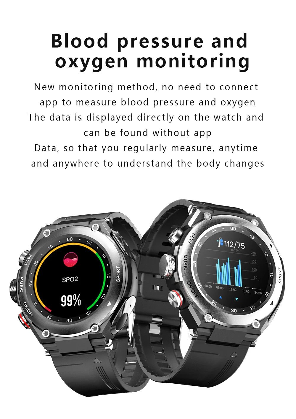T92 Men's Smartwatch with TWS Earphones – IP68, Body Temperature, Heart Rate & Blood Oxygen Monitor