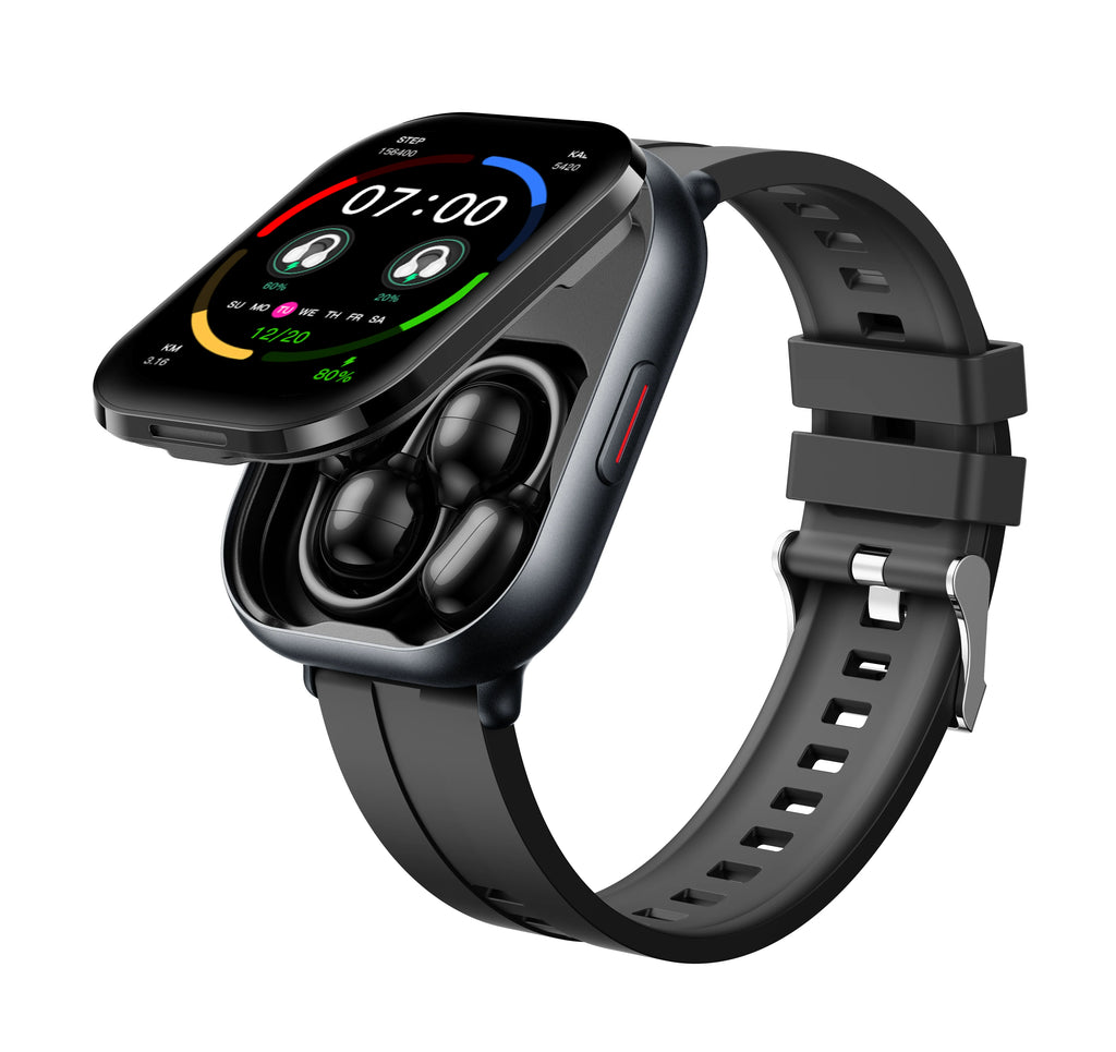 D12 2-in-1 Men's Sports Smartwatch with Built-in Earphones & Heart Rate Monitor