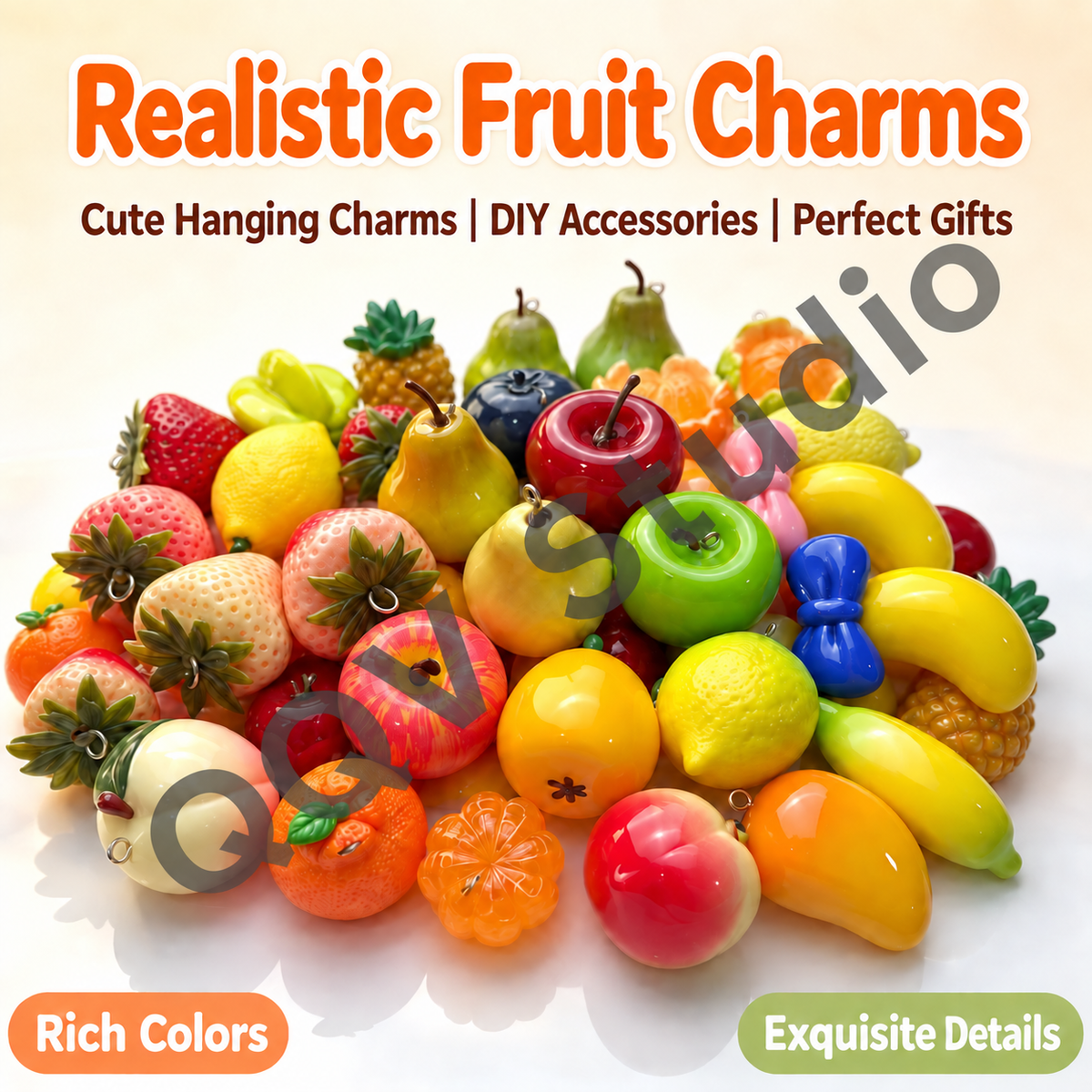 Oversized 3D Painted Fruit Series Resin Keychain Charm | DIY Blind Box Car & Bag Pendant