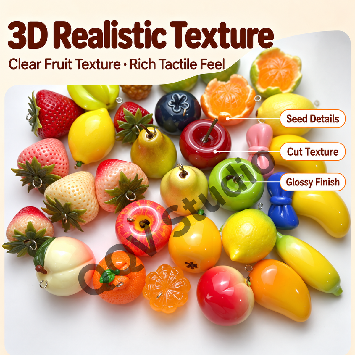 Oversized 3D Painted Fruit Series Resin Keychain Charm | DIY Blind Box Car & Bag Pendant
