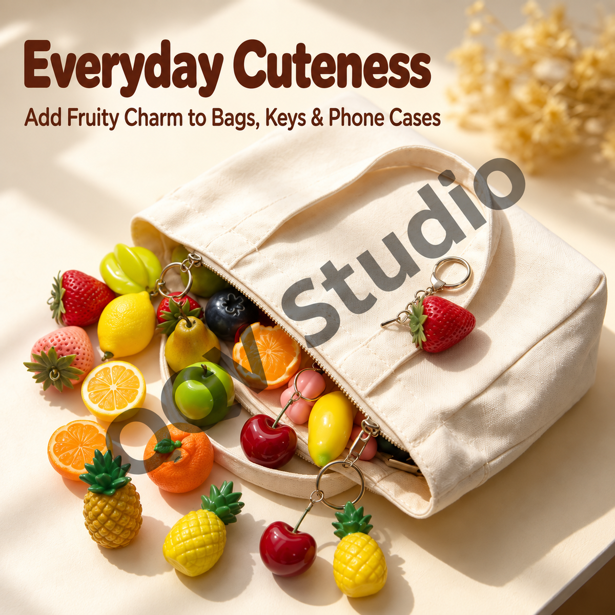 Oversized 3D Painted Fruit Series Resin Keychain Charm | DIY Blind Box Car & Bag Pendant